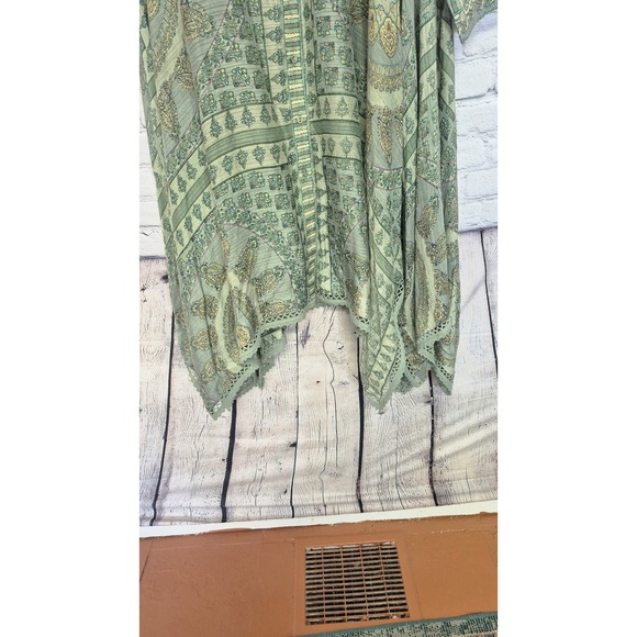 Soft Surroundings Western Boho Paisley Maxi Dress Green 2XL Handkerchief Hem - Picture 6 of 12